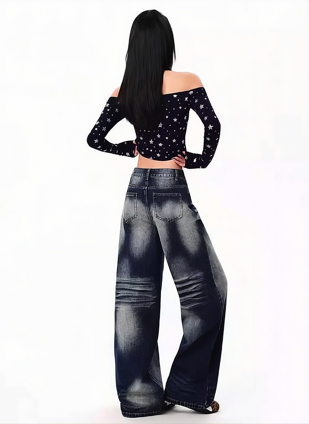 Blue Washed Wide Leg Jeans