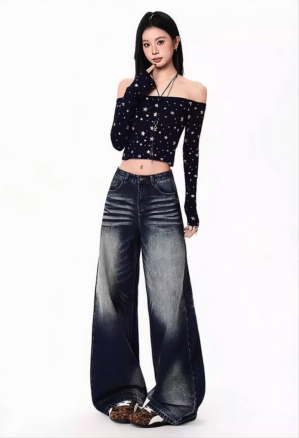 Blue Washed Wide Leg Jeans