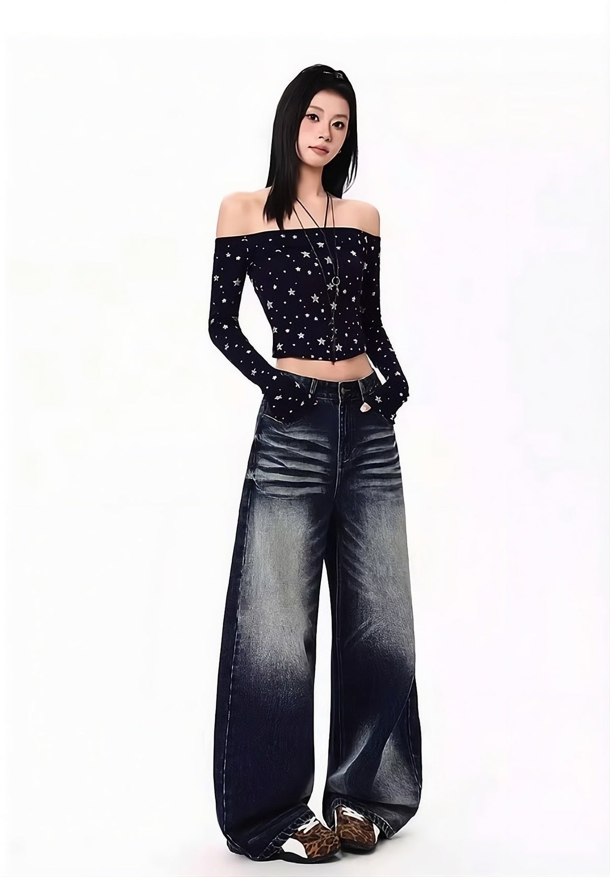 Blue Washed Wide Leg Jeans
