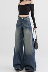 Blue Washed Wide Leg Jeans