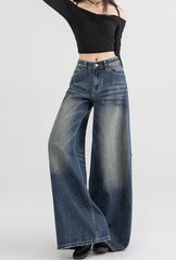 Blue Washed Wide Leg Jeans