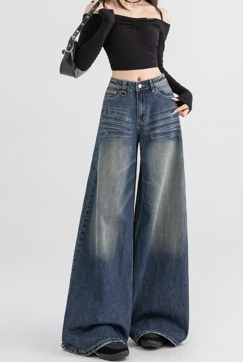 Blue Washed Wide Leg Jeans