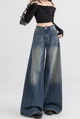Blue Washed Wide Leg Jeans