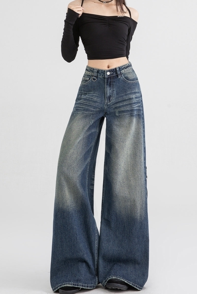 Blue Washed Wide Leg Jeans