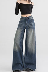 Blue Washed Wide Leg Jeans