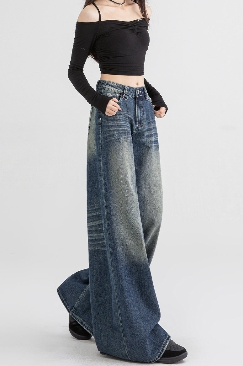 Blue Washed Wide Leg Jeans