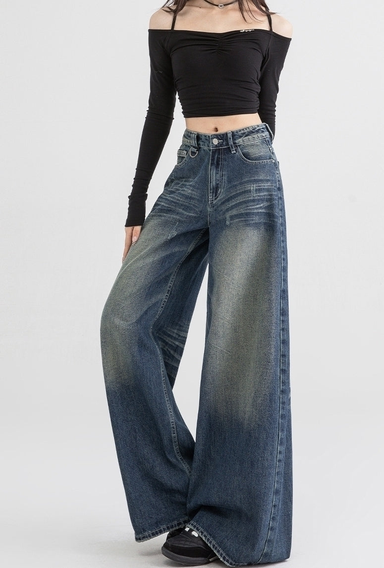Blue Washed Wide Leg Jeans
