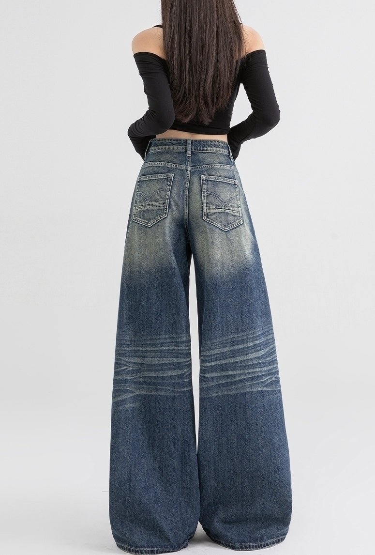 Blue Washed Wide Leg Jeans