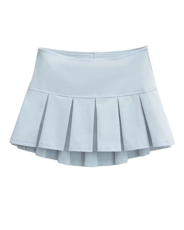 Blue Wide Pleats Mini Skirt