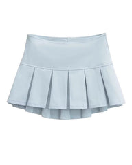 Blue Wide Pleats Mini Skirt