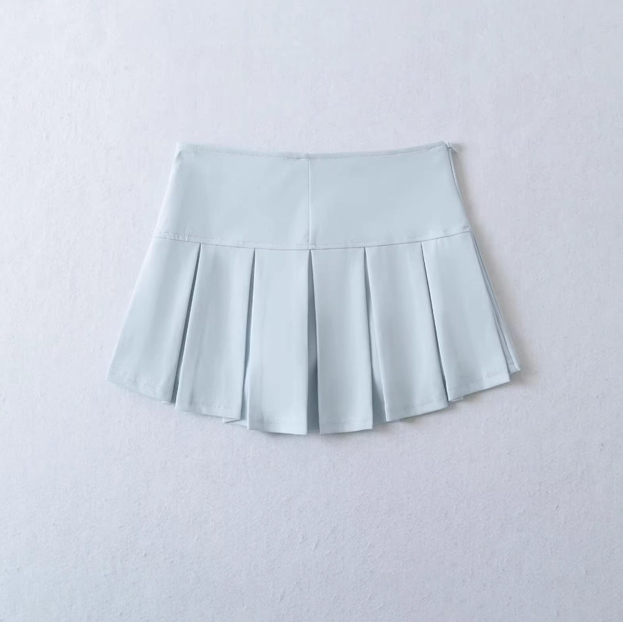 Blue Wide Pleats Mini Skirt