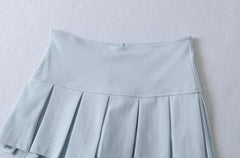 Blue Wide Pleats Mini Skirt
