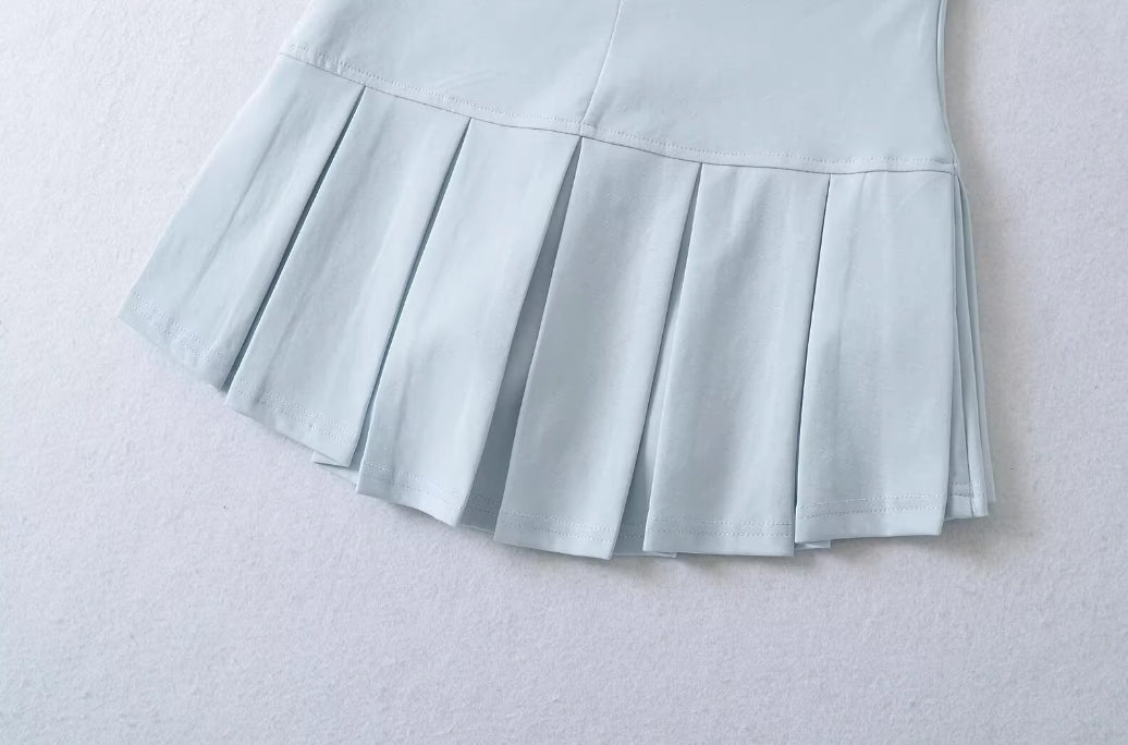 Blue Wide Pleats Mini Skirt