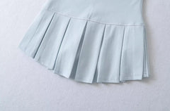Blue Wide Pleats Mini Skirt