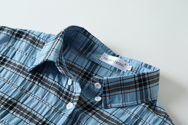 Blue Wrinkled Plaid Shirt