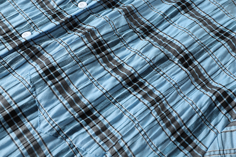Blue Wrinkled Plaid Shirt