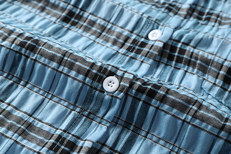 Blue Wrinkled Plaid Shirt
