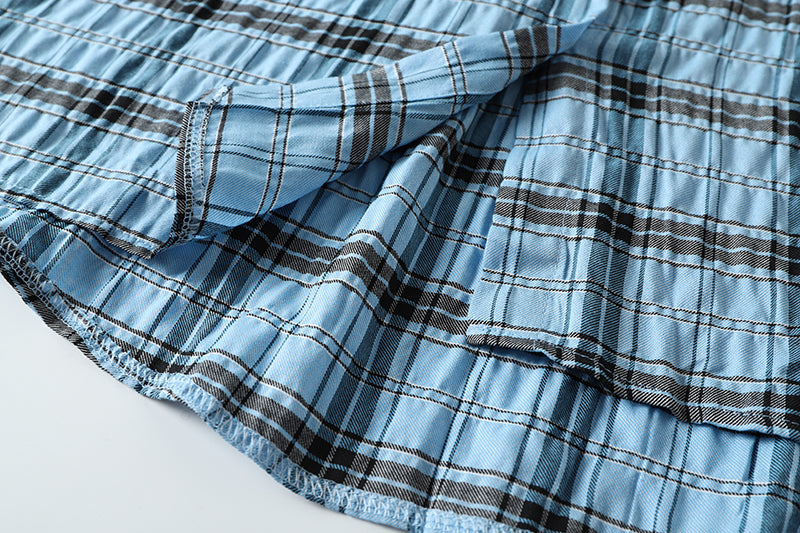 Blue Wrinkled Plaid Shirt