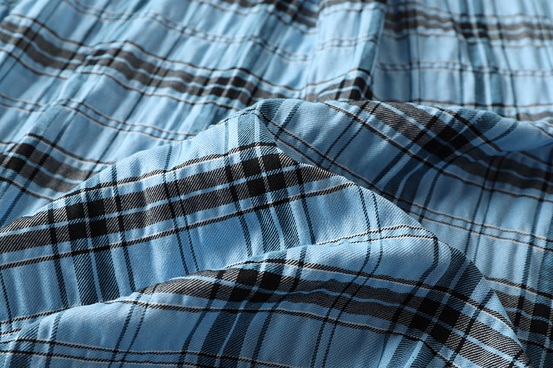 Blue Wrinkled Plaid Shirt