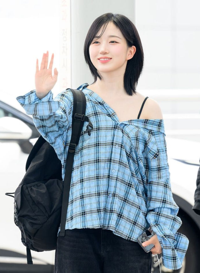 Blue Wrinkled Plaid Shirt