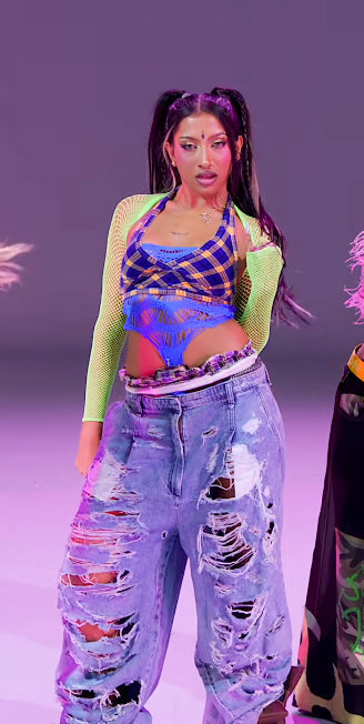 Blue Y2K Extreme Distressed Wide-Leg Jeans