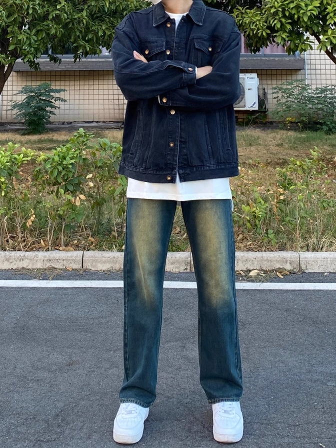 Blue Yellow-Washed Jeans