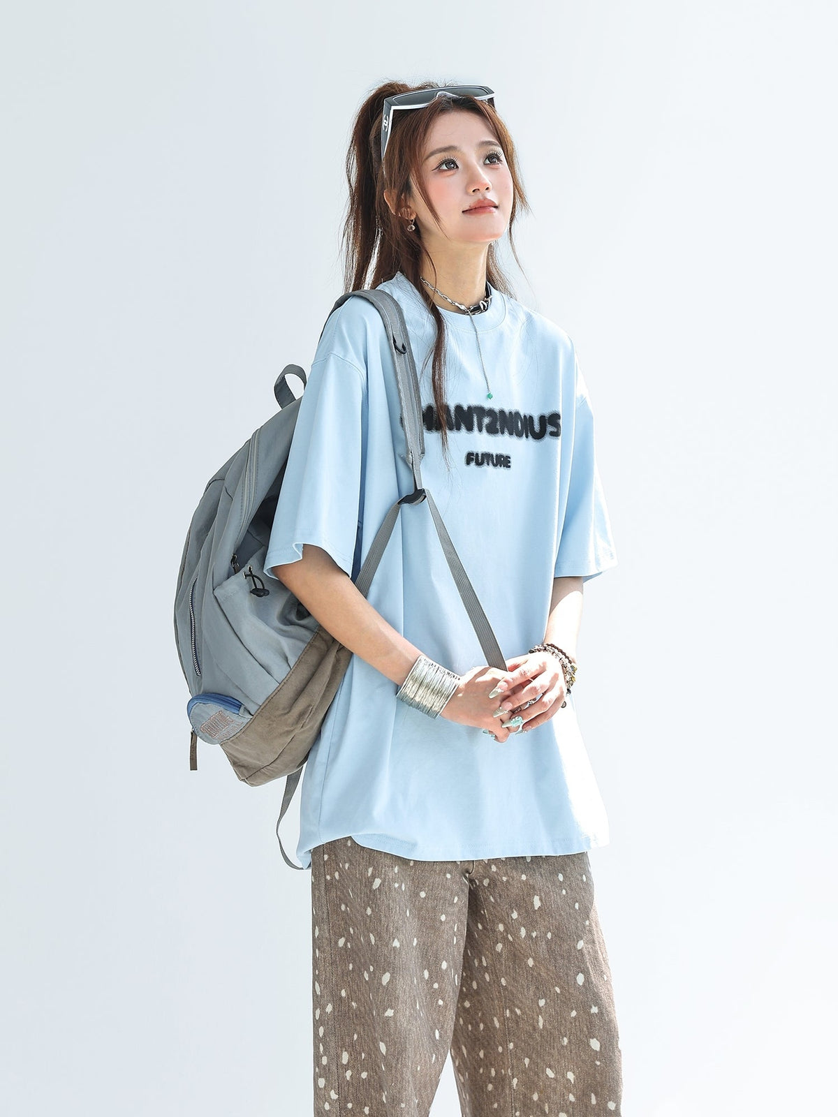 Blurry Letter Print Summer Sun Protection T Shirt