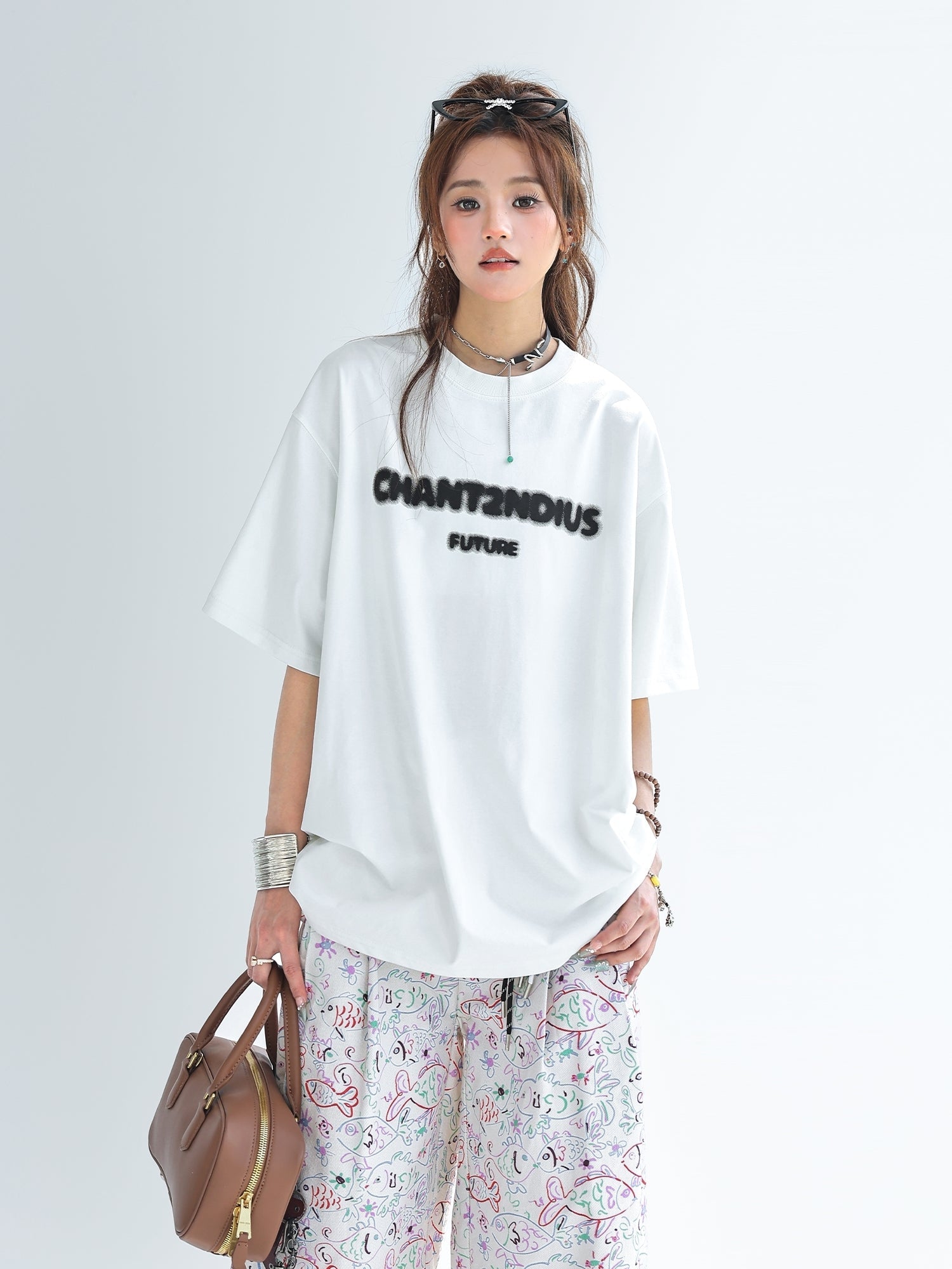 Blurry Letter Print Summer Sun Protection T Shirt
