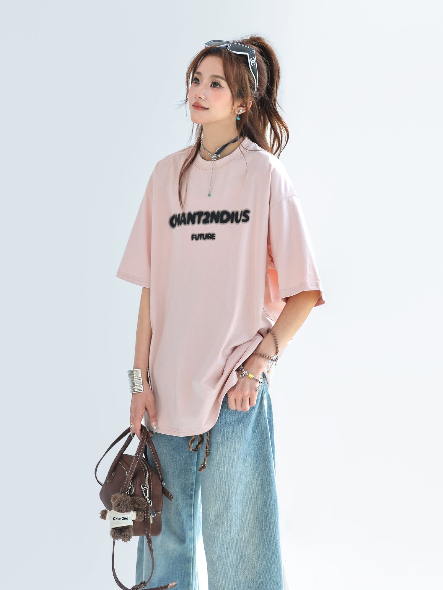 Blurry Letter Print Summer Sun Protection T Shirt