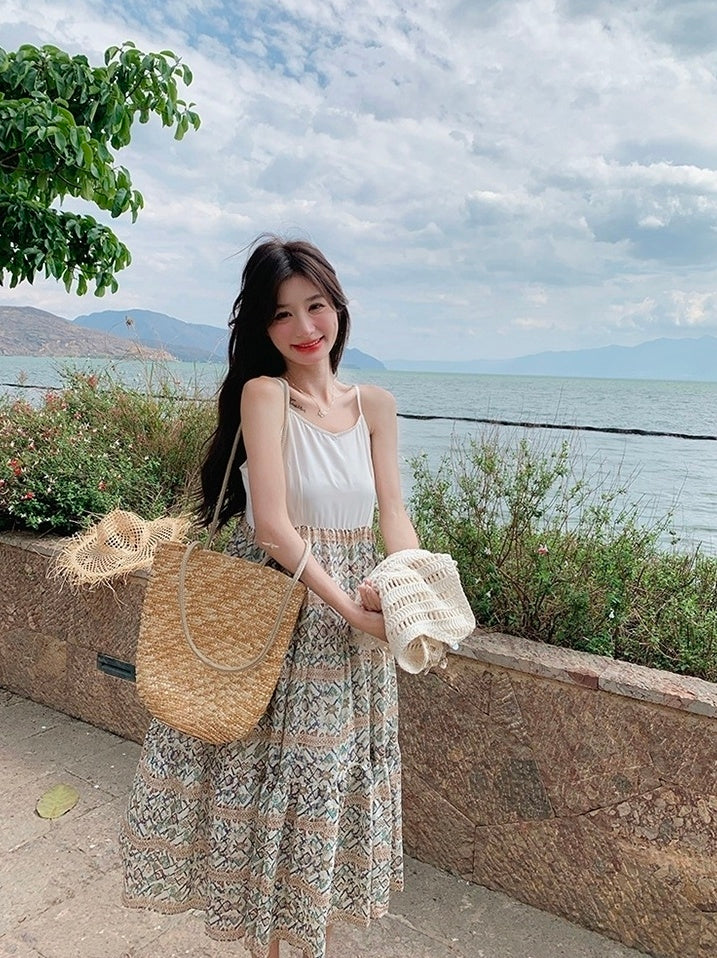 Bohemian Floral Hollow Out Vacation Dress Set