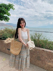 Bohemian Floral Hollow Out Vacation Dress Set