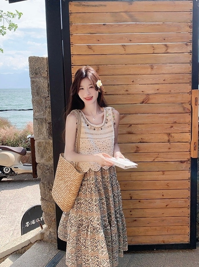 Bohemian Floral Hollow Out Vacation Dress Set