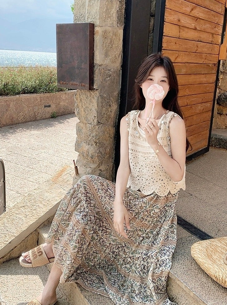 Bohemian Floral Hollow Out Vacation Dress Set