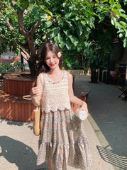 Bohemian Floral Hollow Out Vacation Dress Set