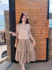 Bohemian Floral Hollow Out Vacation Dress Set