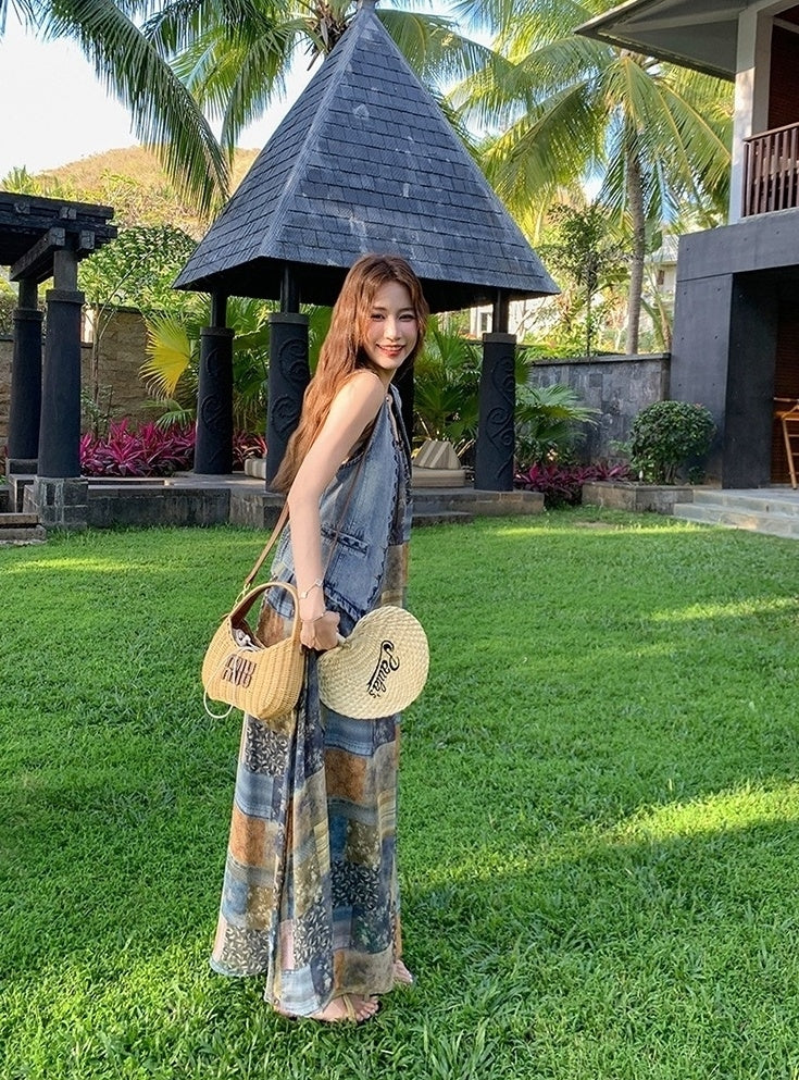 Bohemian Floral Patchwork Dress Vest Set