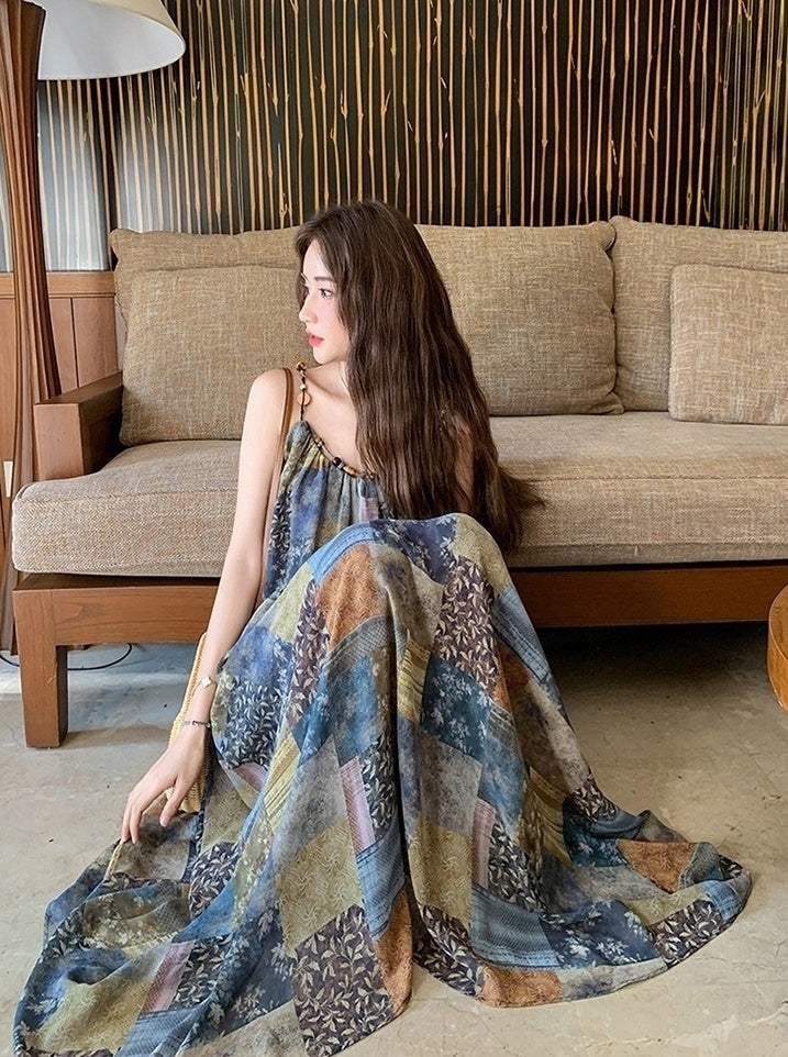 Bohemian Floral Patchwork Dress Vest Set