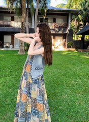 Bohemian Floral Patchwork Dress Vest Set
