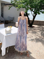 Bohemian Floral Tassel Maxi Dress For Vacation