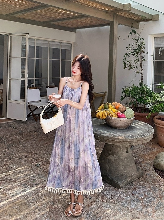 Bohemian Floral Tassel Maxi Dress For Vacation
