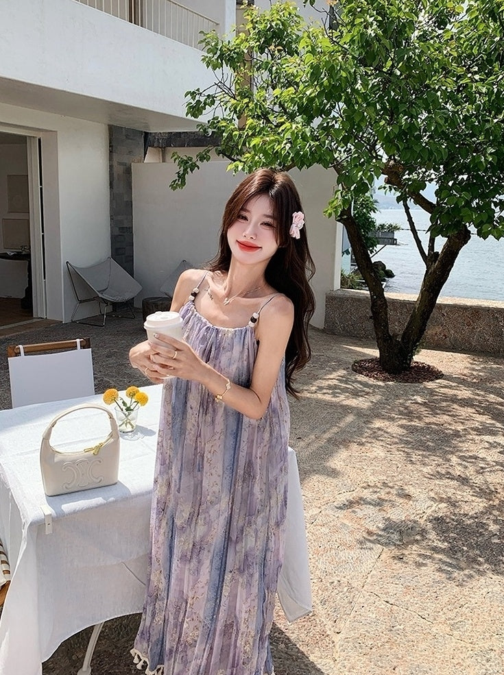 Bohemian Floral Tassel Maxi Dress For Vacation