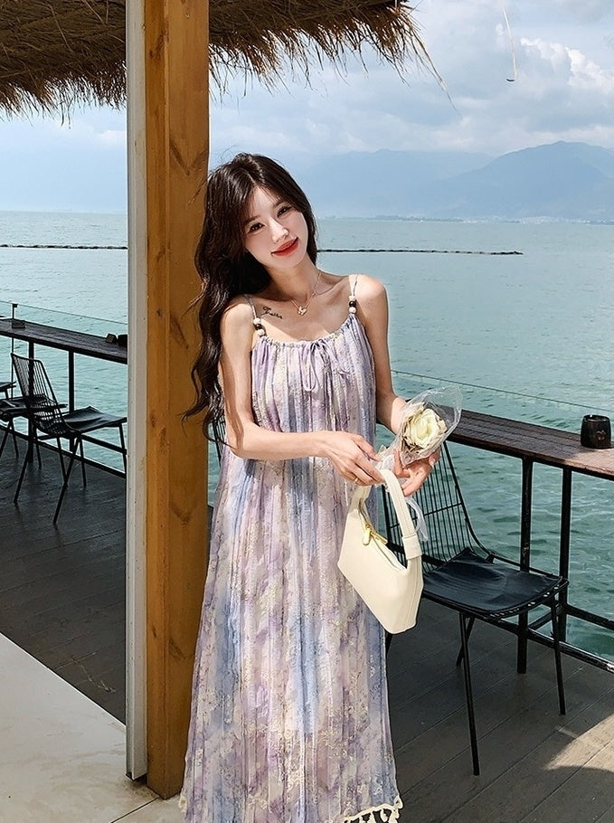 Bohemian Floral Tassel Maxi Dress For Vacation