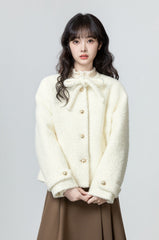 Bow Tie Quilted Furry Cardigan Coat