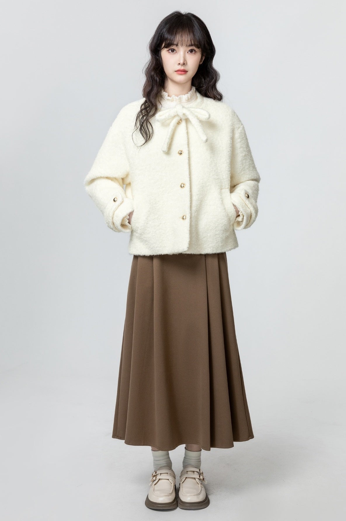 Bow Tie Quilted Furry Cardigan Coat