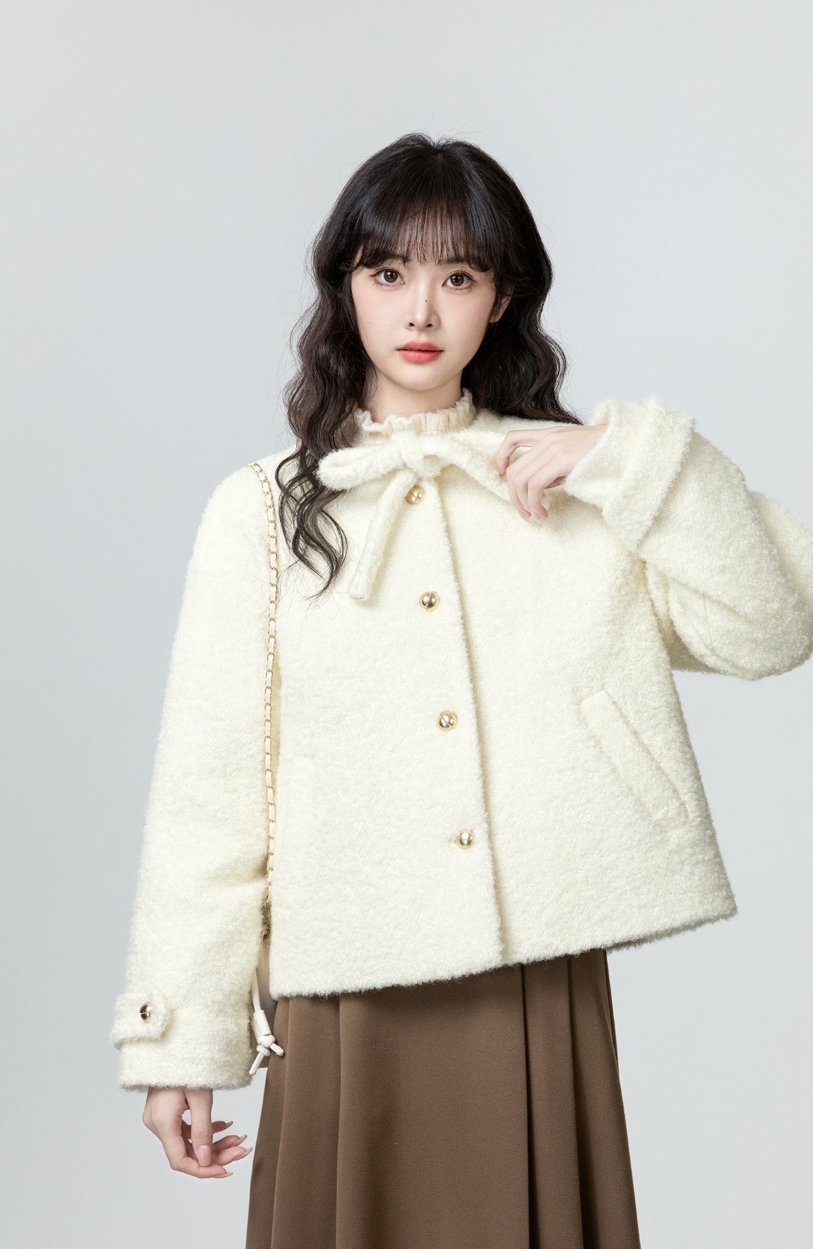 Bow Tie Quilted Furry Cardigan Coat