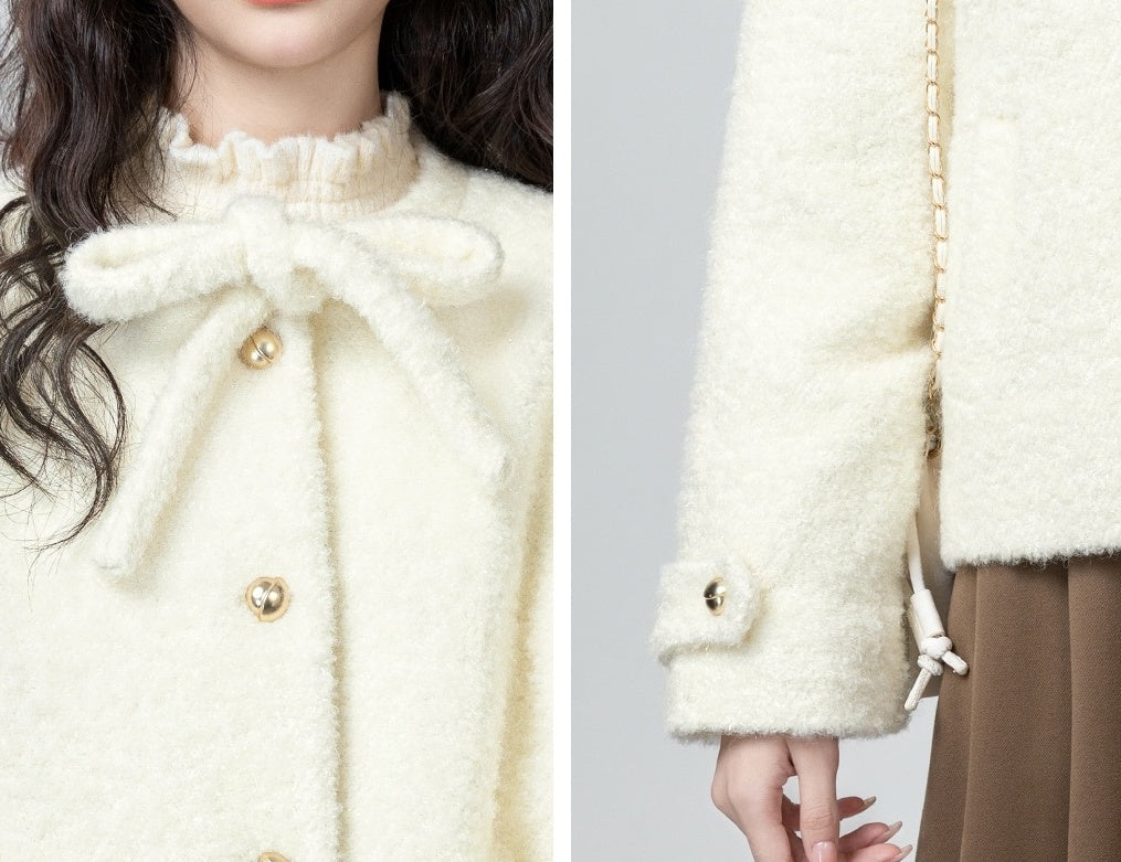 Bow Tie Quilted Furry Cardigan Coat