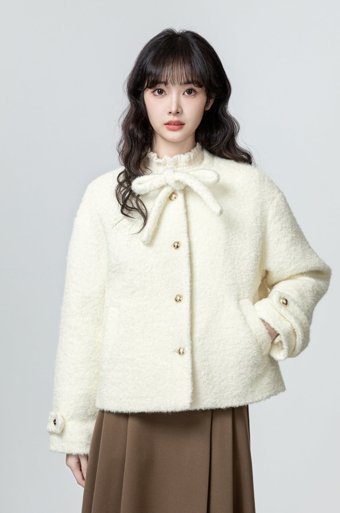 Bow Tie Quilted Furry Cardigan Coat
