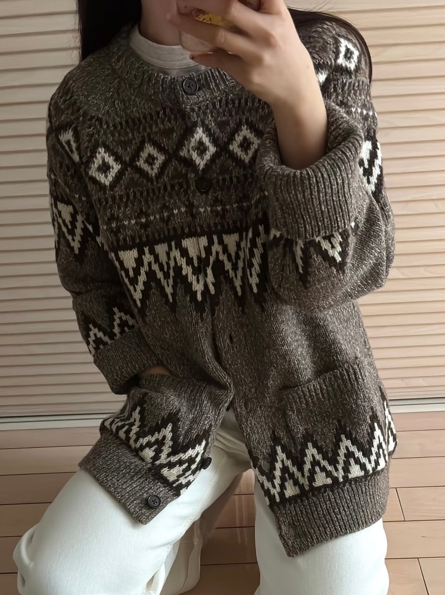 Brown Aztec Pattern Cardigan