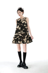 Brown Camouflage Lace Collared Dress