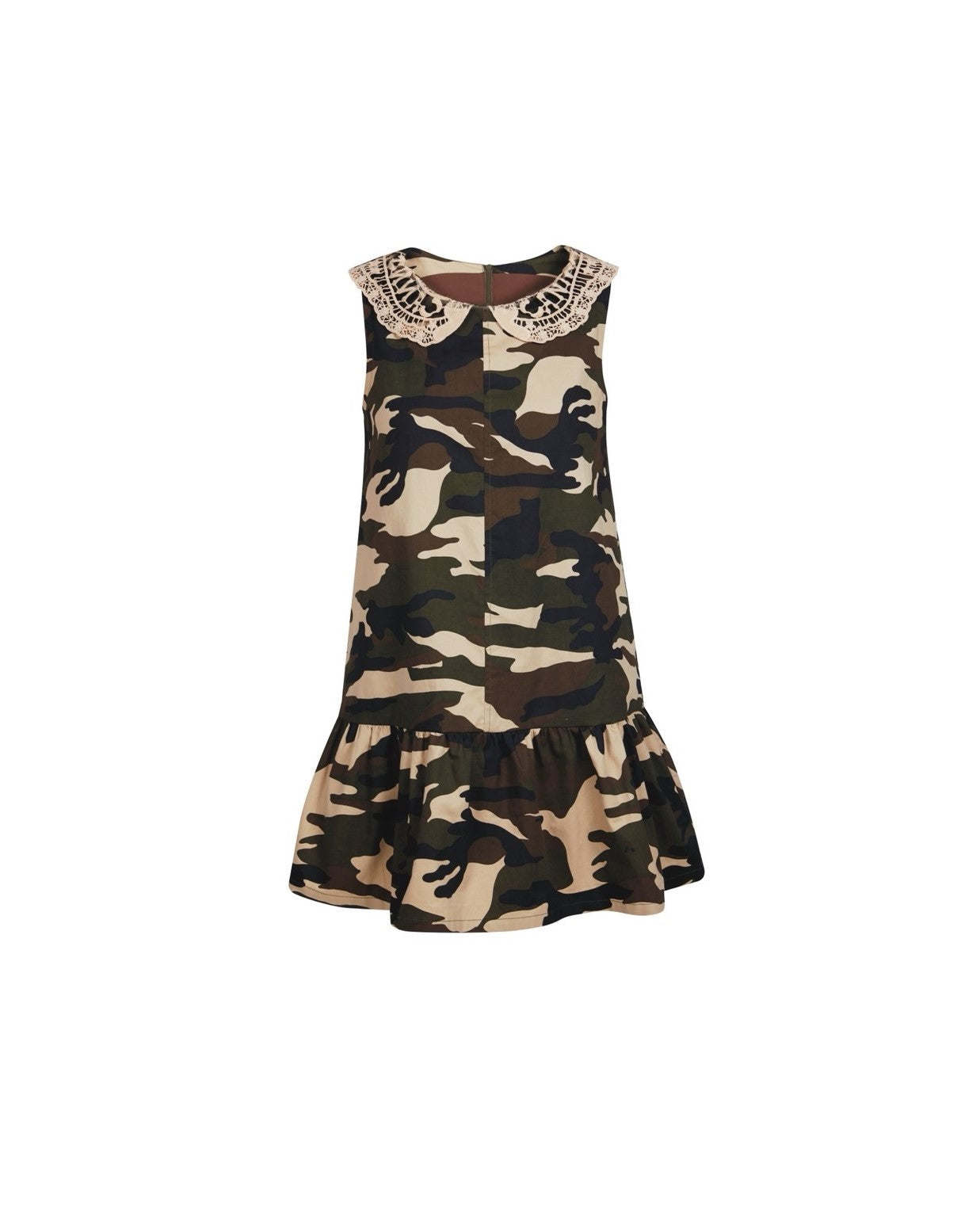 Brown Camouflage Lace Collared Dress